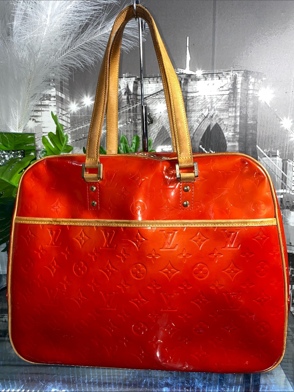 Authentic Louis Vuitton Vernis Red Patent Leather Monogram Sutton Tote  Bag